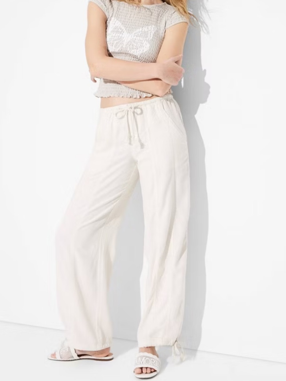 wild fable light cream drawstring wide-leg pants